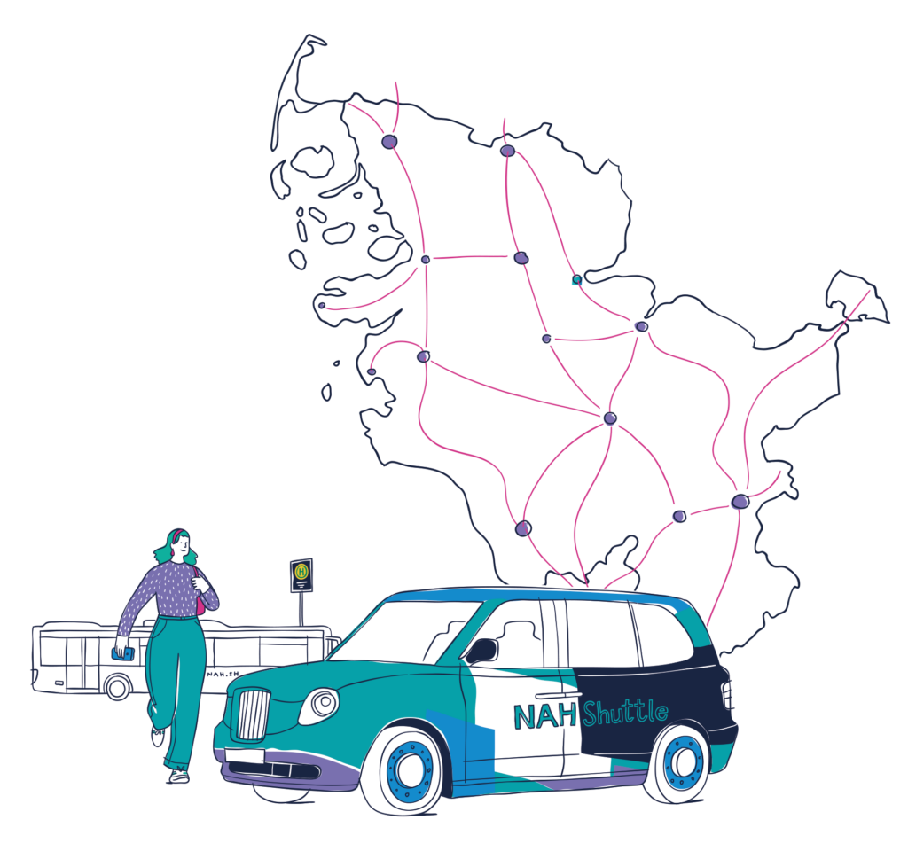 nahshuttle illustration landkarte fahrzeug fahrgast